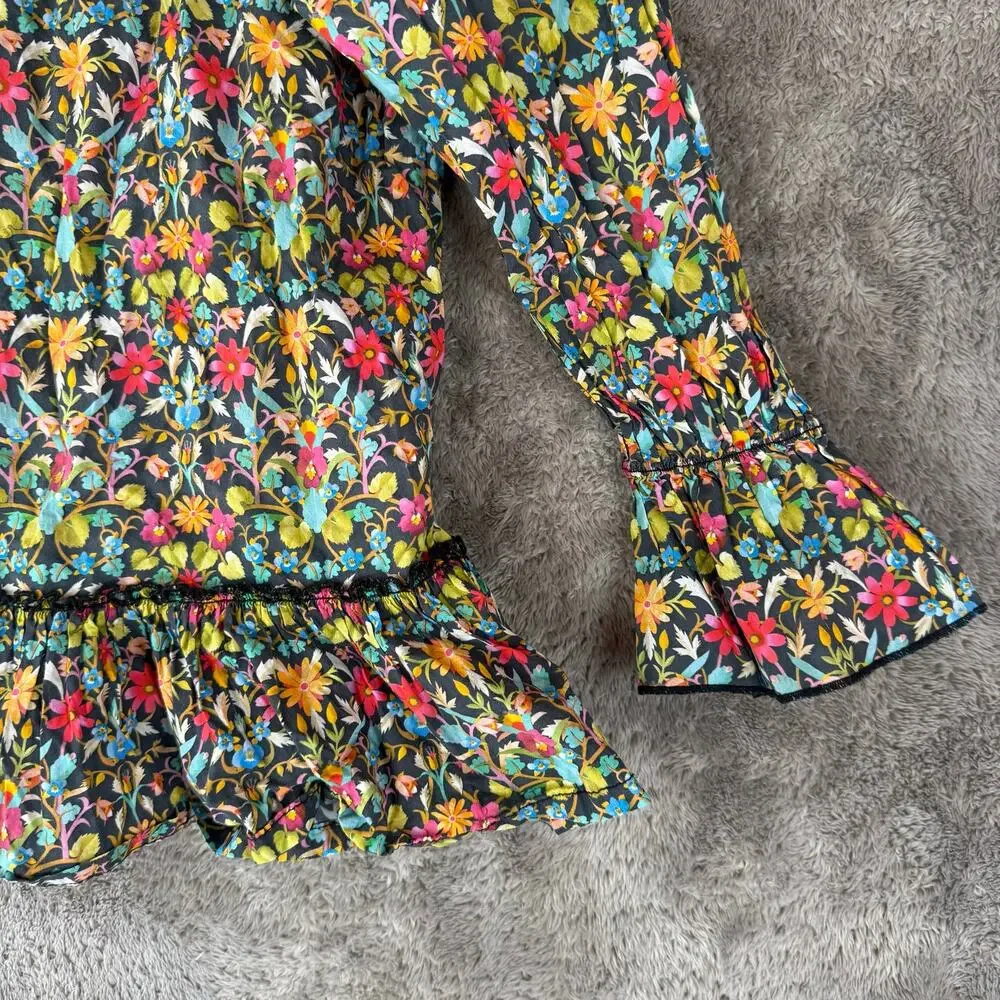 Peek Cotton Floral Peplum Ruffle Bell Sleeve Top Blouse Girls 2XL 12